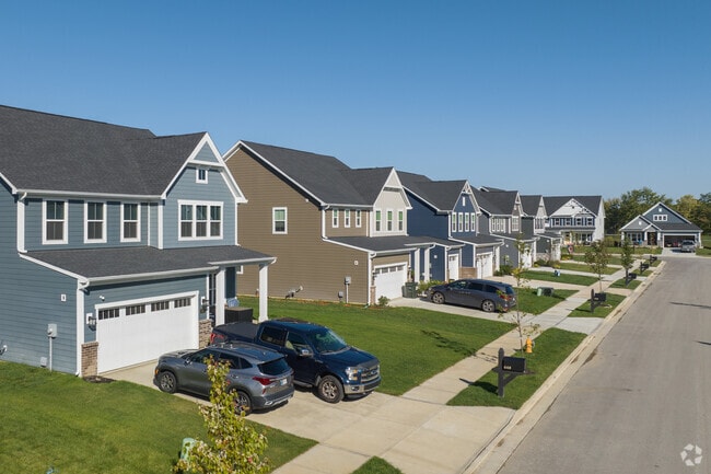 A row of newer traditional homes built just outside downtown Fortville.