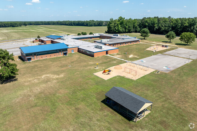 An aerial view of the sports fields of David A. Harrison Elementary School.