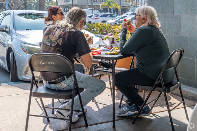 Enjoy breakfast outdoors at Grounds Bakery & Cafe in Plaza.