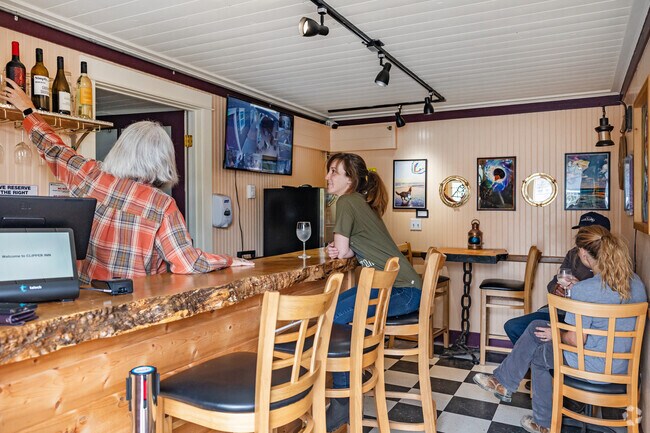 Clipper Inn's Wine Bar is a cozy spot to relax and warm up in Pacific Beach, WA.