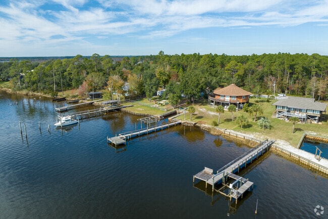 Waterfront homes near Beulah feature private piers and scenic views.
