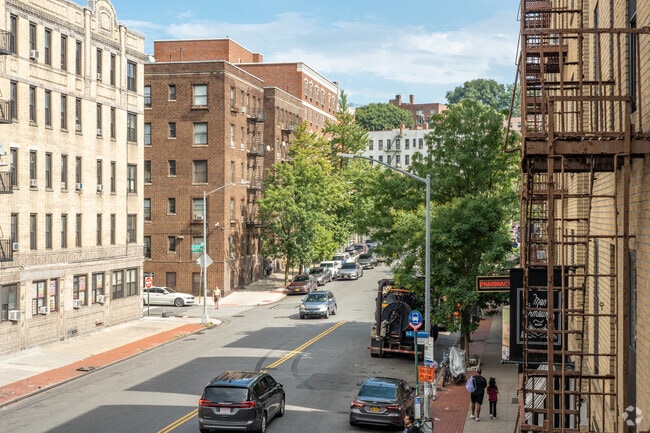 Tall apartment buildings line the hilly streets of Van Cortlandt Village.