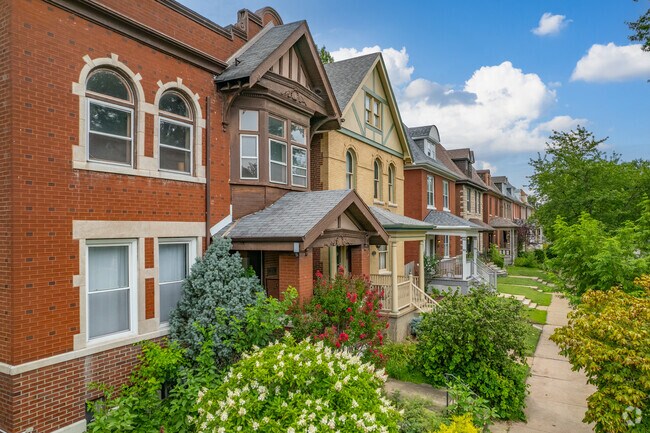 Townhomes in Tower Grove South often have victorian accents and adornments.