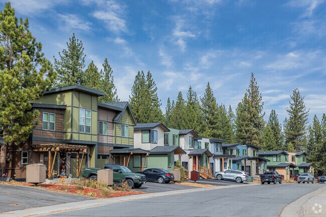 A row of modern townhomes just before you near Mardis Camp & Lahontan in South Truckee.