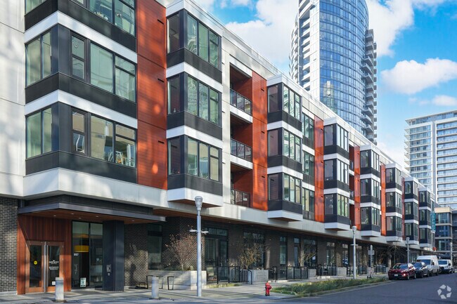 Condos with a modern design are lined up in South Waterfront.