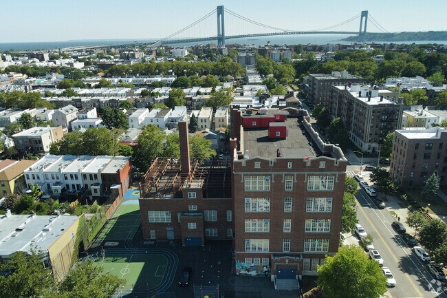 Overhead view of PS 185 shows the surrounding views in Fort Hamilton.