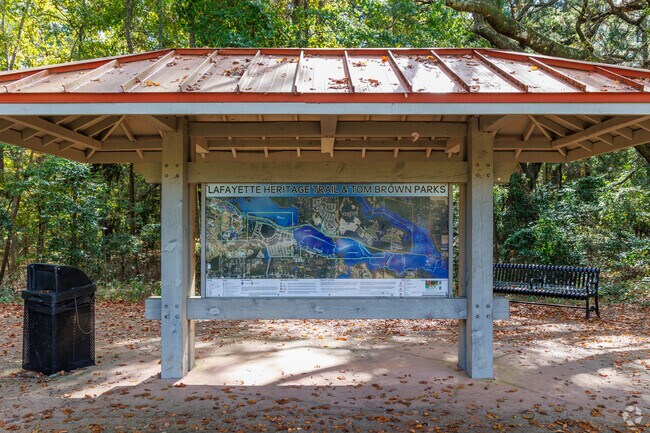 Lafayette Heritage Trail Park offers hiking trails, mountain bike track, and lake fishing.