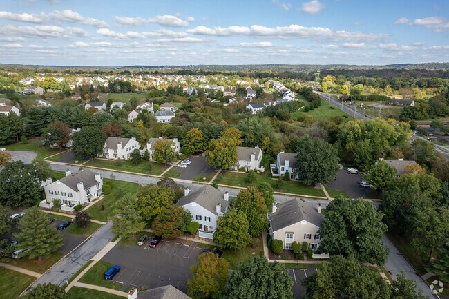 Aerial view of Solebury Township, shows houses with nice size yards.