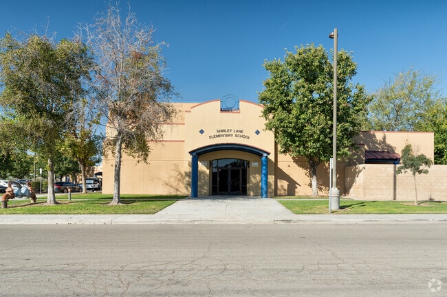 Shirley Lane Elementary welcomes the kids each morning with a bright exterior.