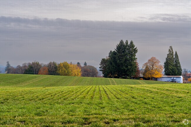 Farmland borders North Plains, adding to its peaceful rural setting.