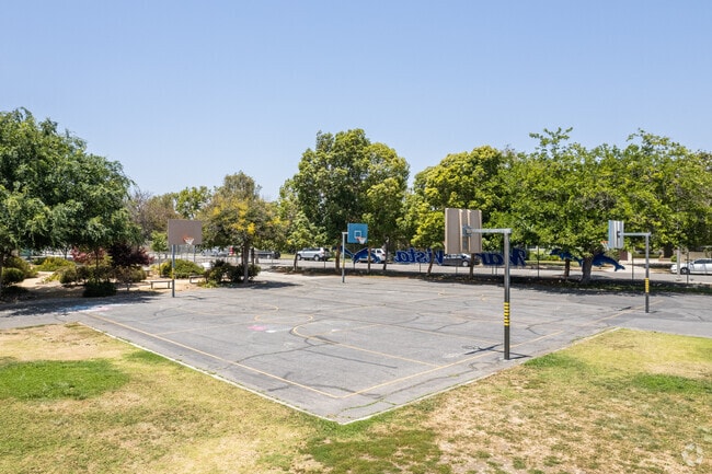 Students play a pick-up game of basketball at Mar Vista Elementary.