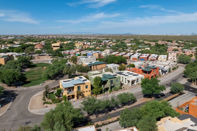 Lush trees line Civano streets, with nearly all landscaping being drought tolerant.