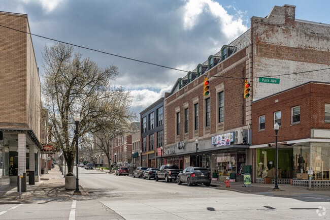 Restaurants and boutiques cluster along Market Street in downtown Meadville.