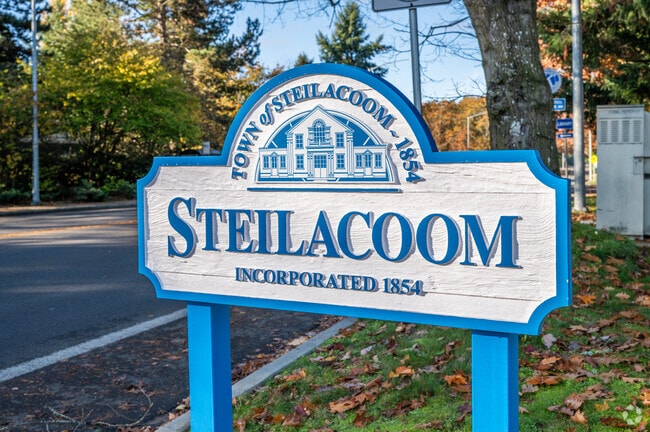 Steilacoom welcomes visitors with a sign noting it was established in 1854.