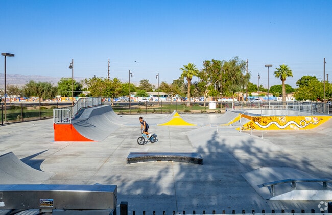 Residents pull off some tricks at the skate park in Dateland Park.