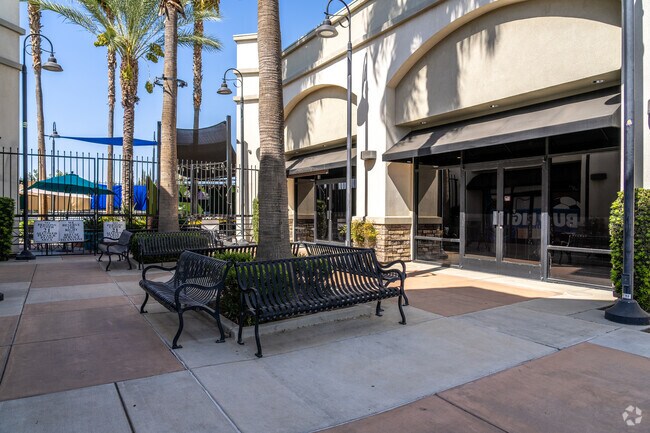 The Orchard Shopping Mall in Westlakes offers outdoor seating options, perfect for visitors.
