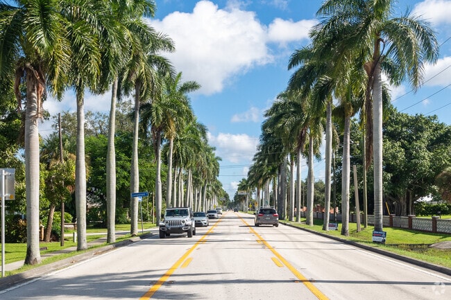 McGregor Blvd has towering majestic royal palm trees lining the road.