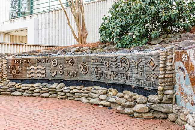 Summit School's entrance is adorned with a unique sculpture.