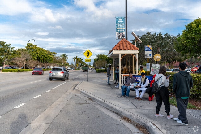 Residents of Welwyn Manor await the incoming bus.