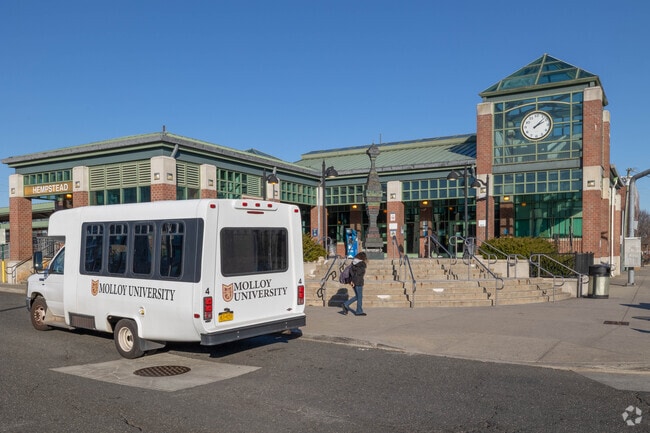 Neighboring Molloy University offers free shuttle buses to the LIRR station in Hempstead.