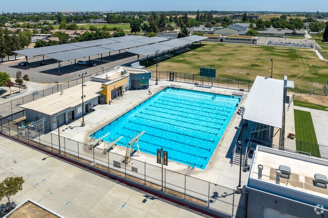 Students have access to an Olympic pool at Edison High School in Fresno.