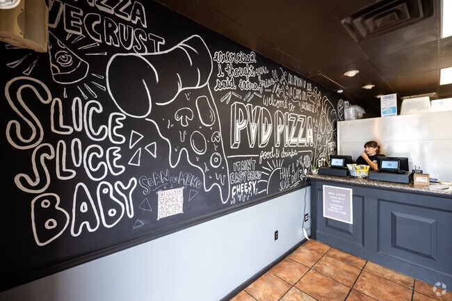 For delicious pizza, visit PVD Pizza in Greenwood, Rhode Island.