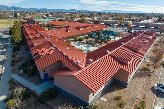 Unique roofing at Desert Willow Family School.