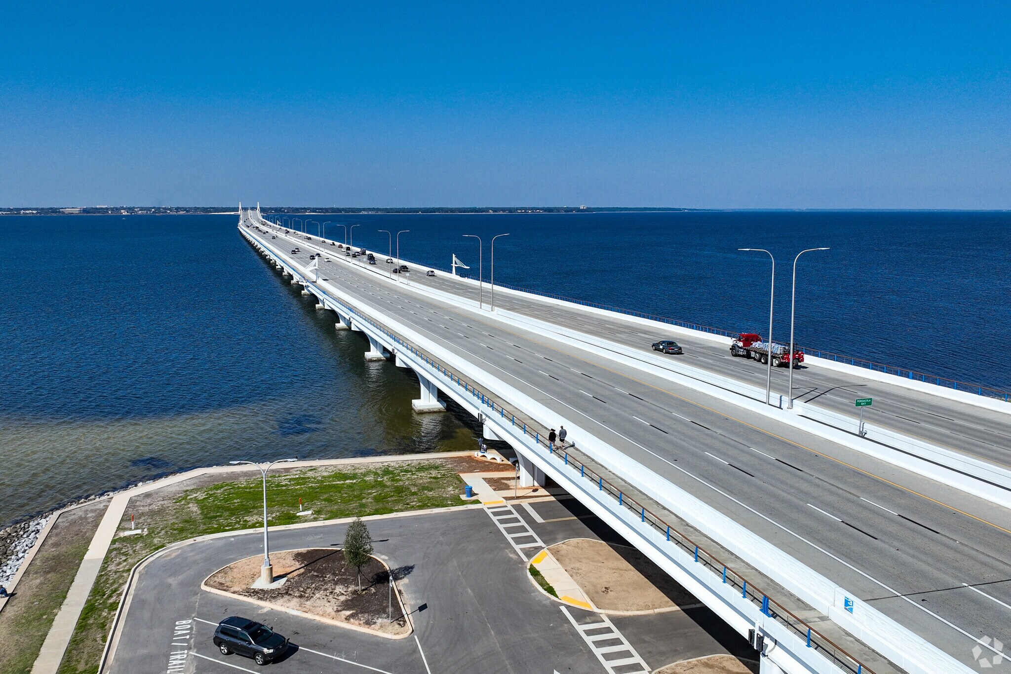 The brand new 3-Mile Bridge takes you across Pensacola Bay to downtown Pensacola to the North.