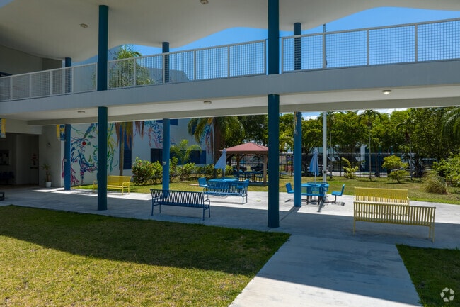 Eneida M. Hartner Elementary students enjoy the covered pavilion during lunch recess in Wynwood.