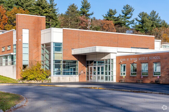 The main entrance to John W. Wynn Middle School in Tewksbury, MA.