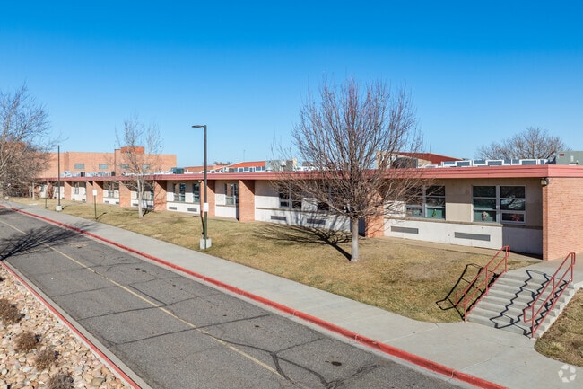 The front drop-off circle at York International School in Thornton, Colorado.