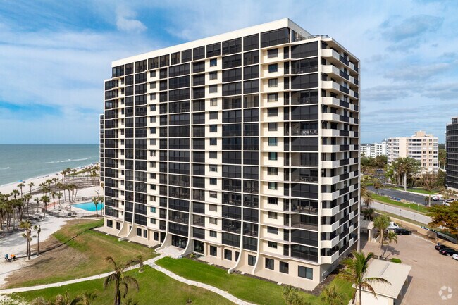 The Gulf shore of Vanderbilt Beach is lined with beautiful high-rise condominiums.