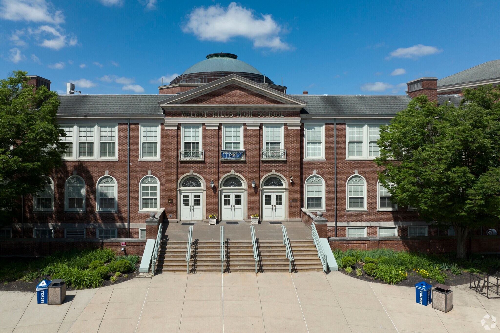 These are the stairs at Walnut Hills High School that lead to the main entrance.