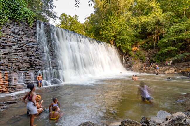 A peaceful moment by the creek and waterfall in Roswell.