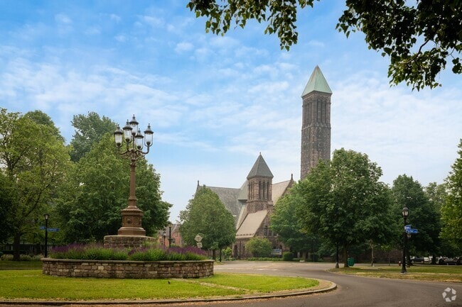 One of the main landmarks guiding visitors through Elmwood Bryant is this church.