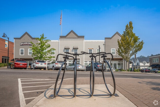 An artful bike rack adorns the downtown Willamette streets.
