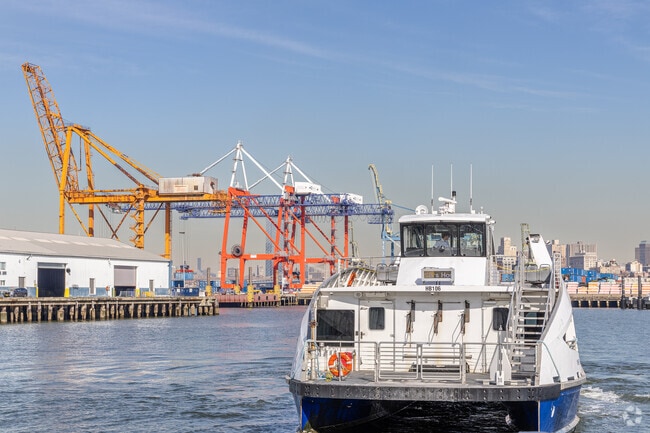Red Hook Ferry departs every 40 min during the week to Wall St and Midtown in Manhattan.