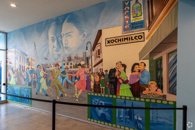 The mural at the Mexicantown Community Development Corporation greets visitors in the lobby.