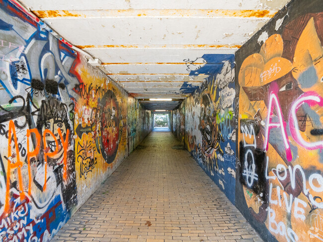 You might find yourself walking through the pedestrian tunnel in Belmont Center.