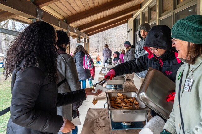 After learning about syrup, Maple Syrup Festival attendees are rewarded with a hot breakfast.