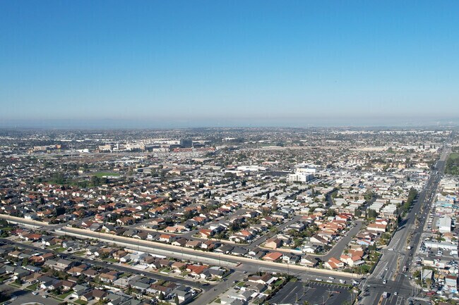 Midway City’s layout shows early Orange County suburbia from above.