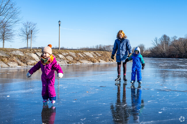 Wintertime in West Bend does not slow down, the river provides a perfect ice rink.
