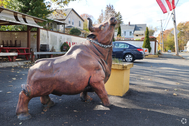 Look for the large bull standing outside Pamino's Pizza on Upper Walnut Street.