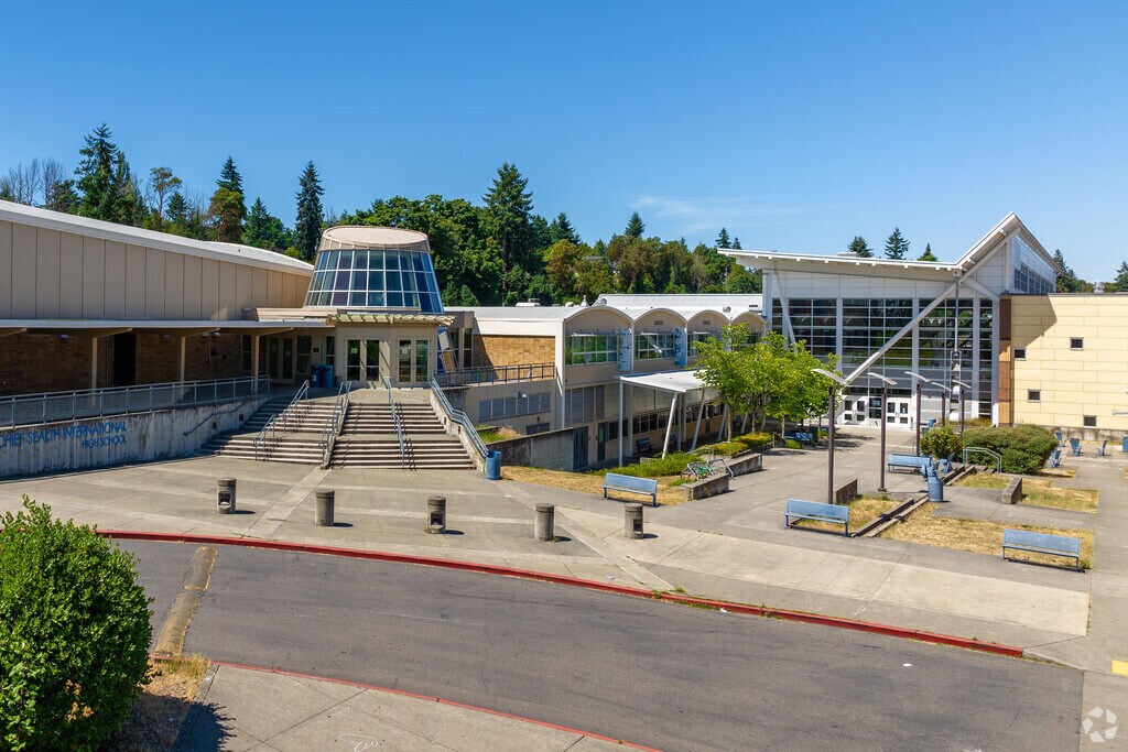 Chief Seattle High School's main entrance is in the South Delridge Neighborhood.