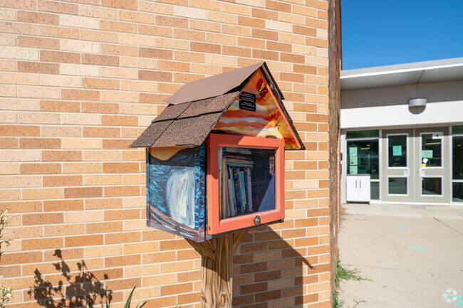 Take or leave a book from the free little library located at the Lindemann Elementary School.