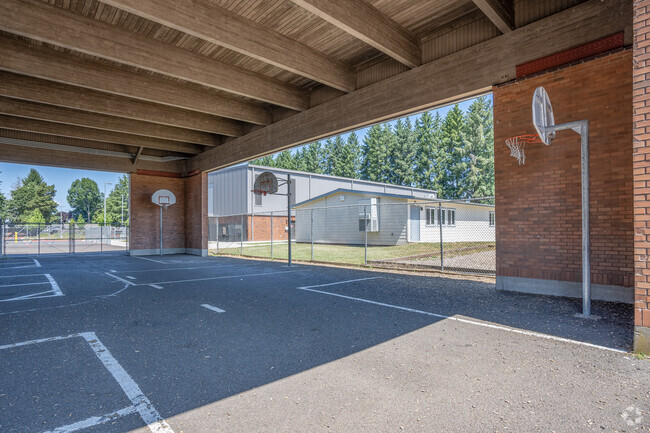 Covered basketball courts at Minter Brown Elementary School in Hillsboro, Oregon.