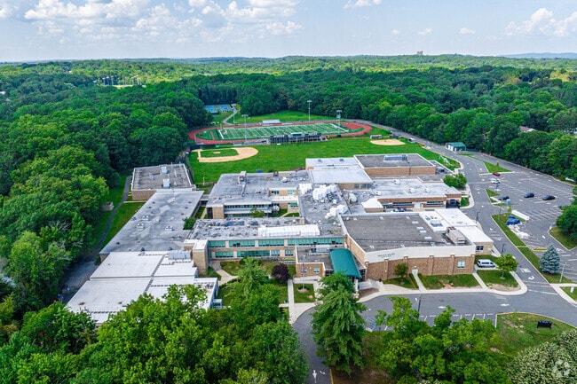 Aerial view of Pascack Valley High School in the Hillsdale/Pascack Valley neighborhood.