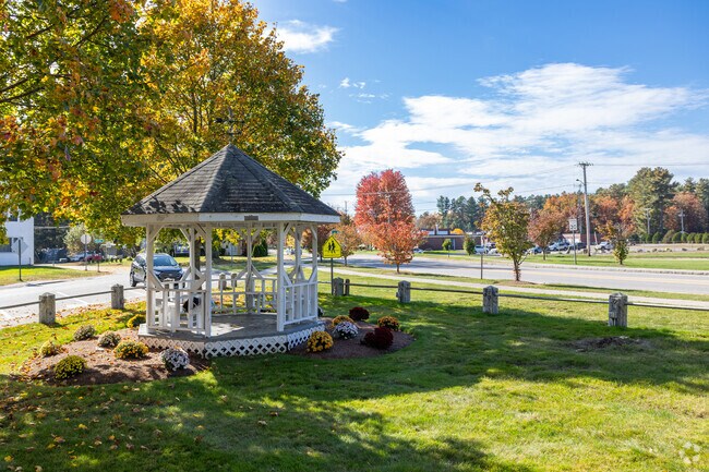 Gazebos offer communal gathering spaces in Pelham, New Hampshire.