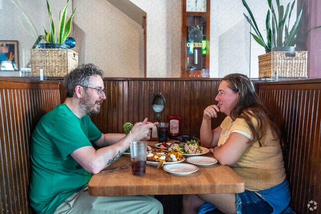 Be sure to check out The Courier Cafe for great breakfast food and vintage artifacts.