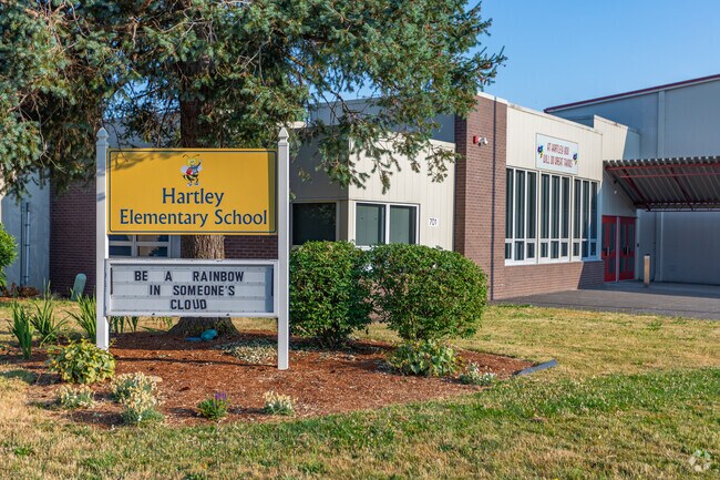 Sign and marque at Hartley Elementary School.